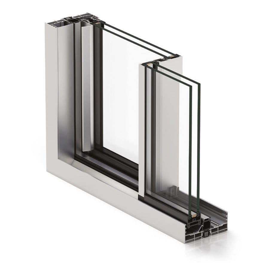 Close-up of a slim aluminium glazing profile and corner detail